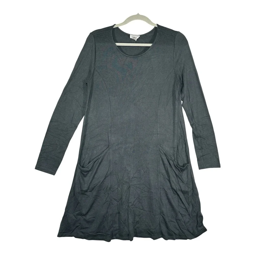 LOFT‎ Outlet Lounge Dress M Charcoal Gray Soft Knit Long Sleeve With Pockets
